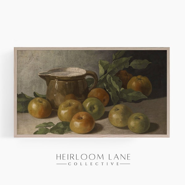 Pitcher & Apples Painting Instant Digital Download Frame TV Size (3840 x 2160) | Vintage Still Life Kitchen Print | Spring Frame TV Art