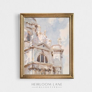 Descarga digital de impresión de basílica italiana / Arte de pintura de Venecia / Arte de la iglesia de Venecia / Decoración de arquitectura vintage / Impresión de edificio / 8164