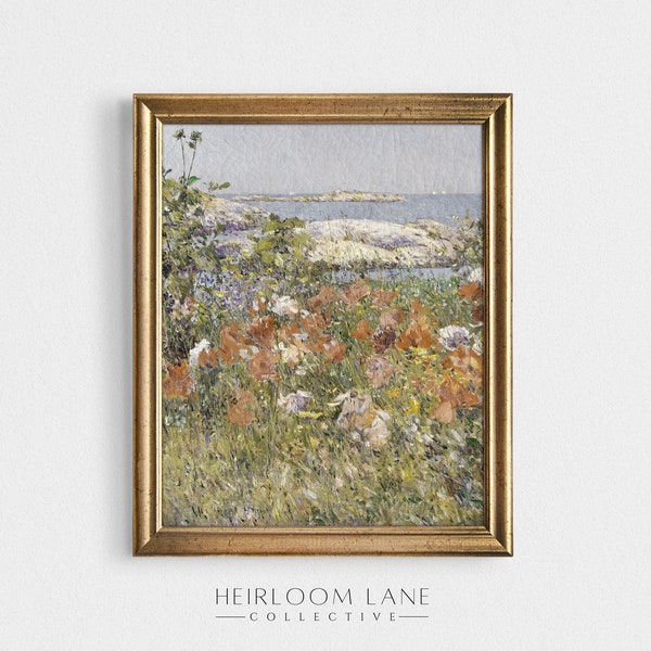 Wildflowers by the Sea Print Digital Download | Spring Floral Artwork | Country Cottage Art | Vintage Farmhouse Decor | Field Print | 8109
