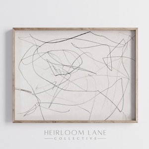 Vintage Abstract Line Drawing | Printable Digital Download | Sketch Art Print | Neutral Minimalist Drawing | Doodle Squiggle Etching | 8260