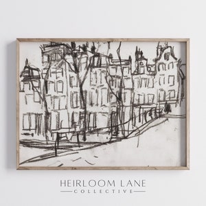 Vintage City Street Minimalist Sketch Art Print | Printable Digital Download | Graphite Etching | Amsterdam Buildings Drawing Sketch | 8246