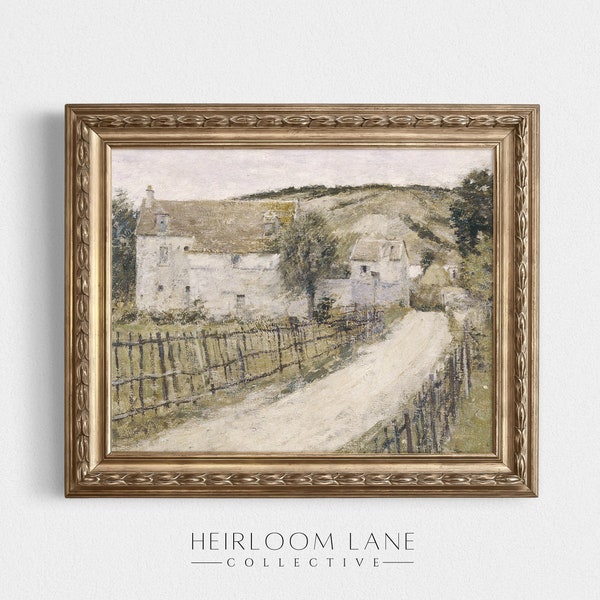 Vintage Country Cottage Lane Print Digital Download | Farm Homestead Artwork | House Painting | French Country Print | Farmhouse Art 8168