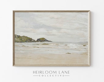 Vintage Beach Ocean Print Digital Download | Summer Nautical Artwork | Country Cottage Art | Vintage Farmhouse | Cloudy Sea Print | 8187