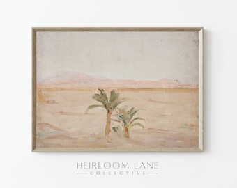 Vintage Pink Desert Sunset Print Digital Download | Summer Artwork | Southwestern Art | Vintage Cactus Painting | Palm Tree | 8221