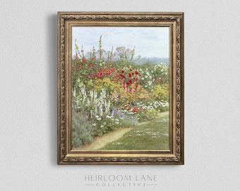 Vintage Wildflower Field Painting: Country Cottage Art (Digital Download)