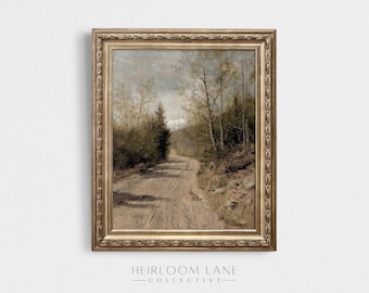 Cuadro vintage de sendero de conejo: Arte infantil primaveral (Descarga digital)