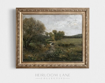 Vintage Meadow Landscape Print: Antique Field Painting (Digital Download)