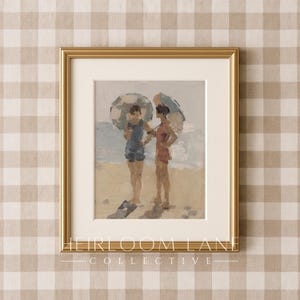 Retro Ladies at the Beach Ocean Print Digital Download | Summer Nautical Artwork | Country Cottage Art | Vintage Umbrella Sea Print | 8225