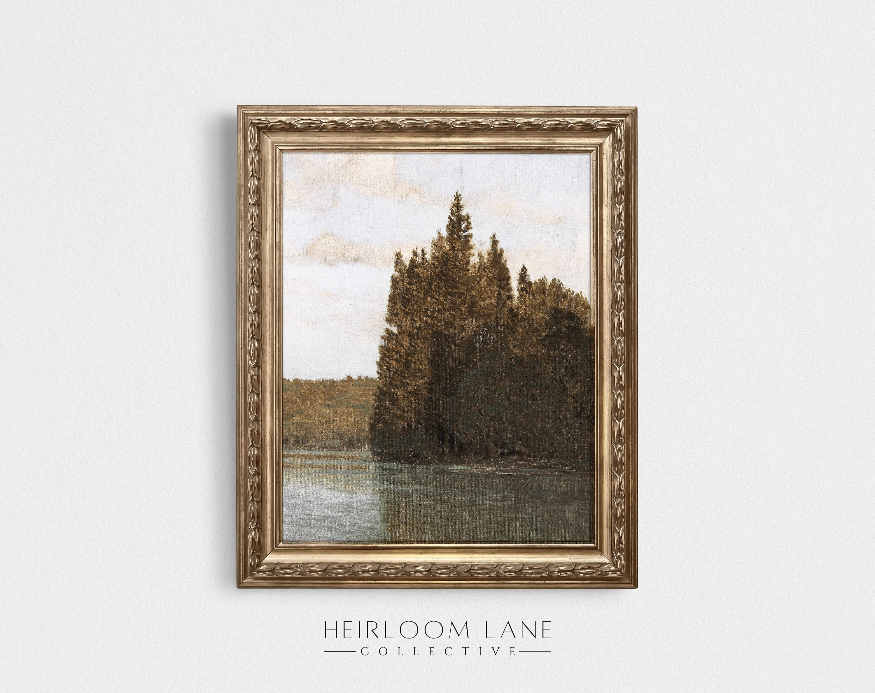 ヴィンテージの秋の湖の絵画 インスタントデジタルダウンロード | 秋の