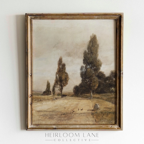 Vintage Country Road Print Digital Download | Country Artwork | Vintage Painting Wall Art | Vintage Farmhouse Decor | Landscape Painting