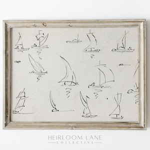 Vintage Boat Sketch Art Print: Minimalist Graphite Drawing (Digital Download)