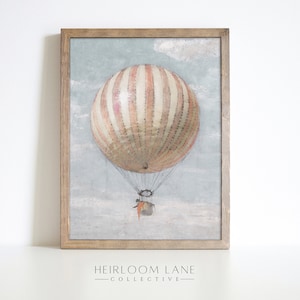 Vintage Hot Air Balloon Print Instant Digital Download | Nursery Wall Art | Pink Girls Room Home Decor | Vintage Playroom Artwork | 8148