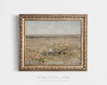Vintage Wildflower Field Painting: Country Cottage Art Print (Digital Download)