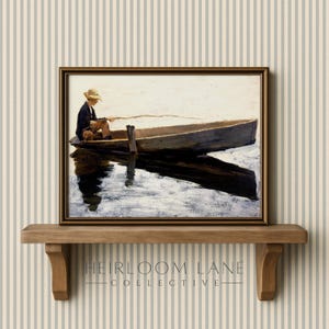 Vintage Boy Fishing Painting Digital Download | Nursery Artwork | Nautical Decor | Vintage Boat Painting | Canoe Painting | 8124