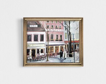 Vintage Winter Cityscape Painting | Printable Digital Download | Vintage Holiday Print | Christmas City Artwork