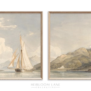 Vintage Ship Gallery Wall Set Print Digital Download | Gallery Set of Two | Vintage Painting Wall Art | Vintage Boat Painting | Wall Artwork