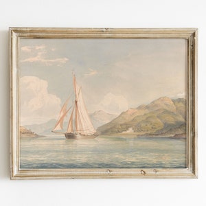 Vintage Boat Seascape Painting Digital Download | Ocean Artwork | Vintage Wall Art | Vintage Painting | Landscape Painting | Ship Painting