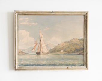 Vintage Boat Seascape Painting Digital Download | Ocean Artwork | Vintage Wall Art | Vintage Painting | Landscape Painting | Ship Painting
