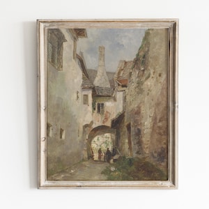 European Village Breezeway Painting Digital Download | Country Cottage Wall Art | Vintage Painting | City Print | Country Modern Painting