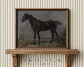 馬の肖像画 ダークブラウンフレーム　158/3500 ヴィンテージ馬の肖像画水彩画プリント - 素朴な農家風装飾