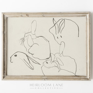 Bunny Minimalistic Sketch Art | Vintage Rabbit Print | Vintage Easter Print | Spring Artwork | Rabbit Drawing | Graphite Etching | 102