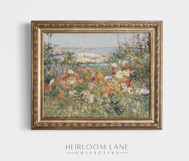 Wildflowers by the Sea Print Digital Download Spring Floral Artwork Country Cottage Art Vintage Farmhouse Decor Field Print 8109 image 1