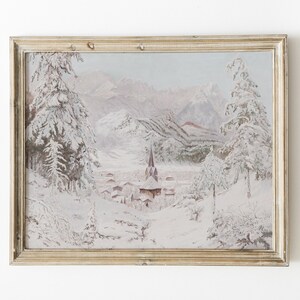 Bayerisches Dorfbild | Druckbarer digitaler Download | Vintage Weihnachtsdruck | Weihnachtsmalerei | Winter Gemälde Druck | Verschneites Dorf