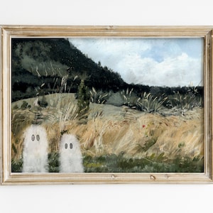 Vintage Ghost Painting Instant Digital Download | Halloween Wall Art | Fall Home Decor | Vintage Painting | Landscape Field Ghost