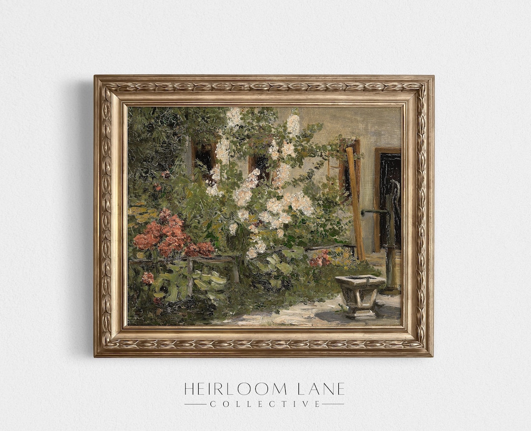 Vintage Garden Fountain Print Digital Download | Spring Floral Artwork ...