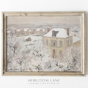 Vintage Winter House Painting | Printable Digital Download | Vintage Holiday Print | Christmas Painting | Cozy Christmas Home Painting