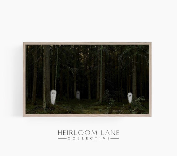 Vintage Peekaboo Ghost Halloween Painting Instant Digital Download Frame TV Size (3840 x 2160) | Vintage Forest Print | Moody Ghost | 8217