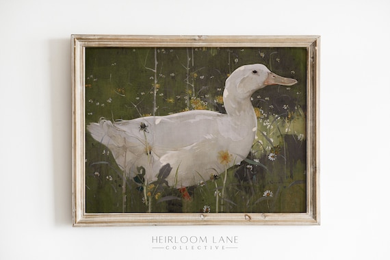 Vintage Duck in the Grass Painting Instant Digital Download | Spring Baby Animal Art | Easter Painting | Moody Spring Artwork Print | 8123
