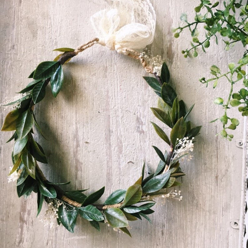 Adult greenery crown, greenery halo, simple floral crown, wedding floral halo, photography prop, maternity floral crown, wedding crown. image 4