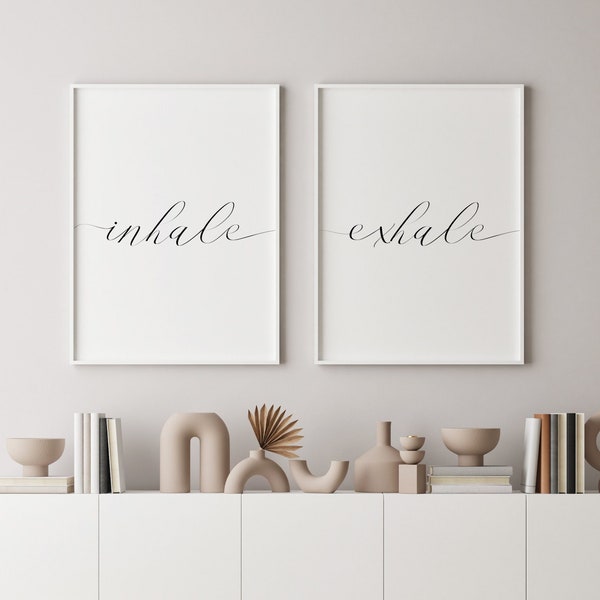 Inhale Exhale Prints (Set of 2) | Calming Home Decor | Wall Art For Bedroom, Bathroom, Office, Living Room, Yoga & Pilates Studio | UNFRAMED