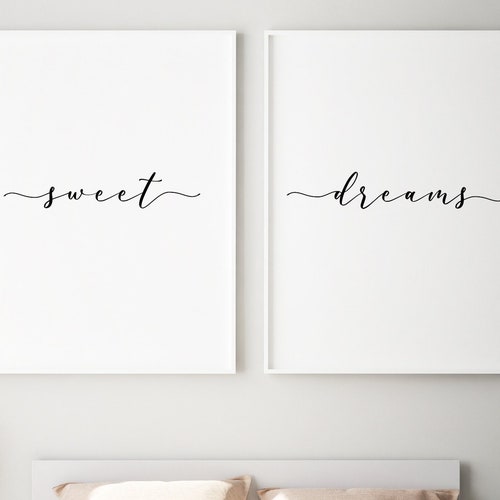 Sweet Dreams Print Bedroom Wall Art Calligraphy Quote Wall Etsy UK
