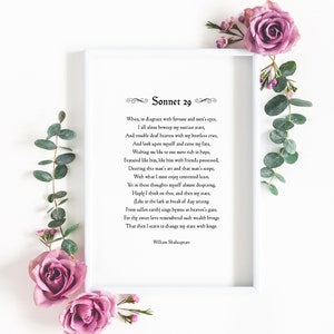 Per il tuo dolce amore ricordato / Stampa romantica / Sonetto 29 della poesia di Shakespeare / Regalo o presente / Arte murale letteraria / SENZA CORNICE