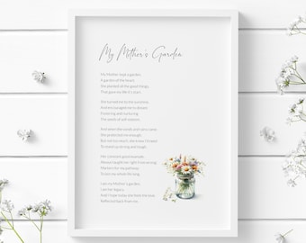 Regalo de condolencias / Impresión del jardín de mi madre / Poema de mi madre con un jardín / Lo siento por su pérdida / Regalo de condolencias / SIN MARCO