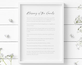 Blessing Of The Hands Print | Wedding Ceremony Reading | Romantic Wall Art | Wedding or Anniversary Gift | Typography Poster | UNFRAMED