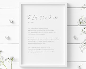 La isla del lago de Innisfree, de William Butler Yeats. Lámina / Poesía inspiradora / Arte mural literario / Póster tipográfico / SIN MARCO