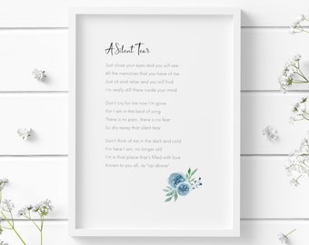 A Silent Tear | Printable Poem | Condolences Gift | Sympathy Present | Remembrance & Memorial | Funeral Sign | INSTANT DIGITAL DOWNLOAD