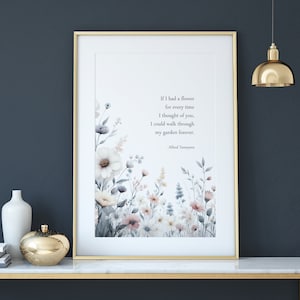 Als ik een bloem had... Print | Citaat van Alfred Tennyson | Romantische muurkunst | Valentijnscadeau | Huwelijksjubileumcadeau | Poster | INGELIJSTE