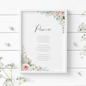 Impresión de poema de promesa de matrimonio / Lectura de ceremonia de boda / Arte de pared romántico / Regalo de boda o aniversario / SIN MARCO