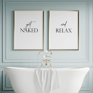 Get Naked & Entspannen | 2er Set Drucke | Badezimmer Dekor | Galerie Wandkunst | Typografie Poster | Ohne Rahmen