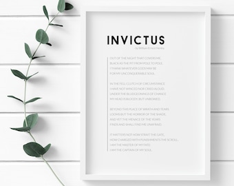 Invictus, de William Ernest Henley Impresión / Poesía inspiradora / Arte mural literario / Póster tipográfico / SIN MARCO