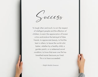 Success | Inspirational Print | Ralph Waldo Emerson Poem | Literary Wall Art | Typography Poster | UNFRAMED