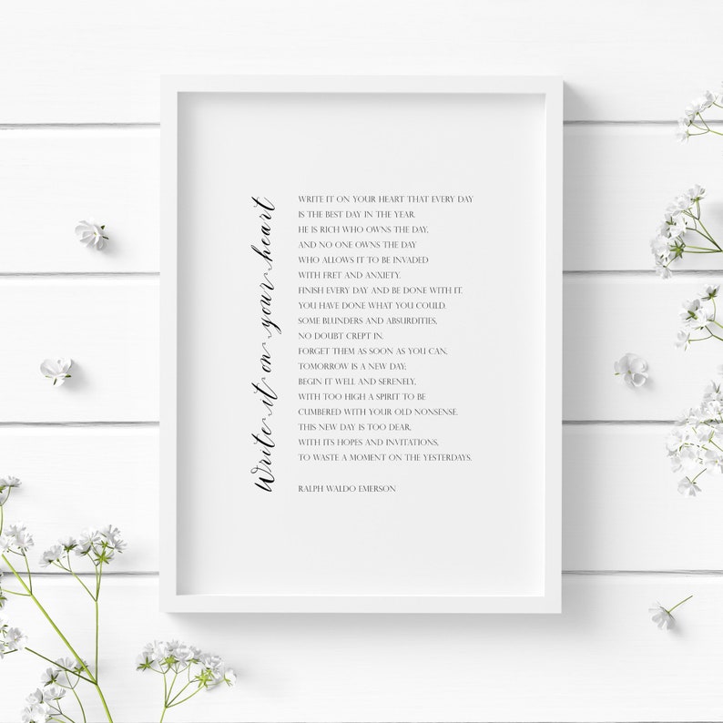 Write It on Your Heart | Ralph Waldo Emerson Poem | Printable Wall Art ...