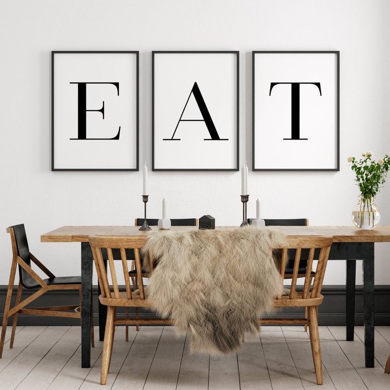 EAT Set of 3 Prints Dining Room Wall Art Kitchen Posters Etsy