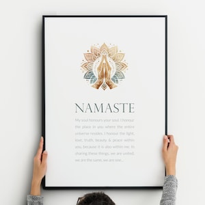 Stampa Namaste con mani in preghiera / Arte murale ispiratrice / Decorazione murale per studio yoga / Regalo di meditazione per yogi / Poster / SENZA CORNICE