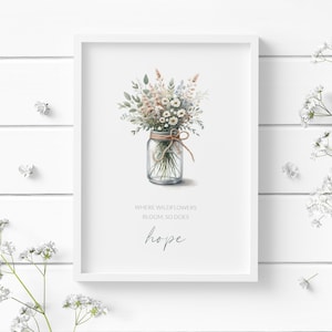 Wo Wildblumen blühen, tut dies Hoffnung Druck | Inspirierendes Zitat | Frühling Wand Kunst | Poster Blumen Im Einmachglas | Ohne Rahmen