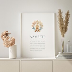 May include: A white printable poster with a gold and blue mandala design and the word "Namaste" in a teal font. The text below the mandala reads "My soul honours your soul. I honour the place in you where the entire universe resides. I honour the light, love, truth, beauty & peace within you, because it is also within me. In sharing these things, we are united. We are the same, we are one."